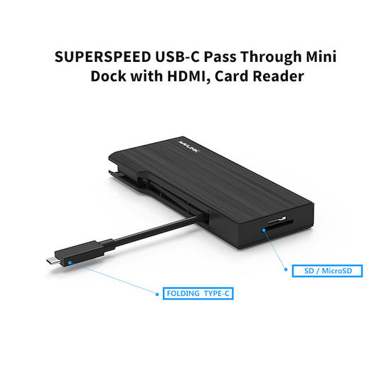 Wavlink USB-C Docking Station με HDMI 4K PD Ethernet Μαύρο (WL-UHP3406)