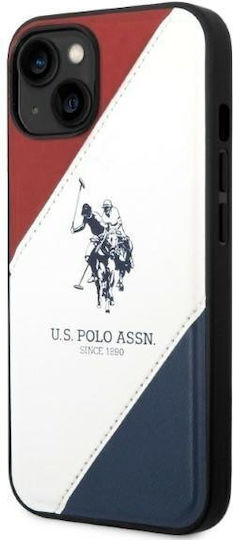 U.S. Polo Assn. Tricolor Embossed Back Cover Synthetic Leather / Silicone Red / White / Blue (iPhone 14 Plus)