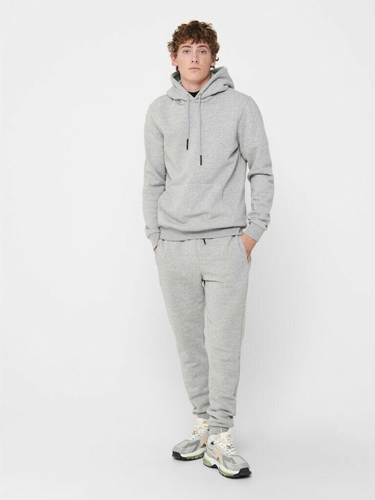 Only & Sons Men's Sweatshirt with Hood and Pockets Gray