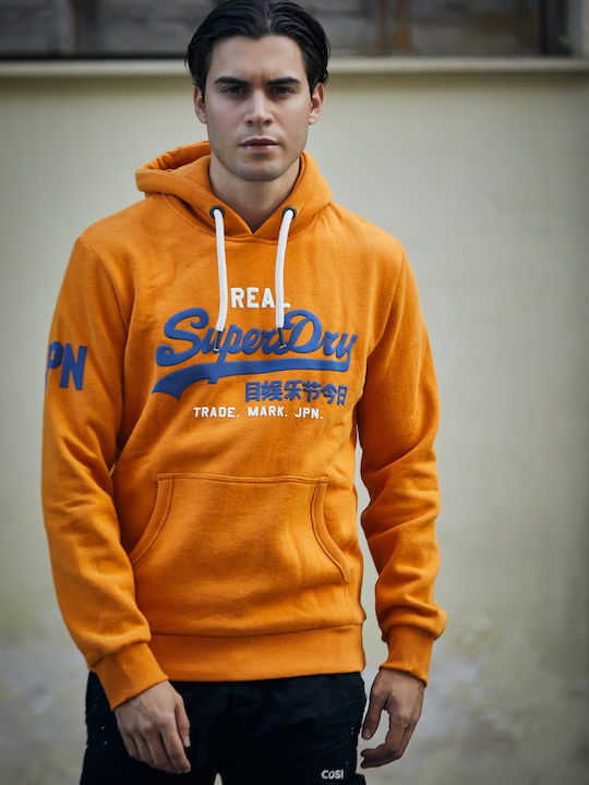 Superdry Vintage Logo Classic Ανδρικό Φούτερ με Κουκούλα και Τσέπες Πορτοκαλί