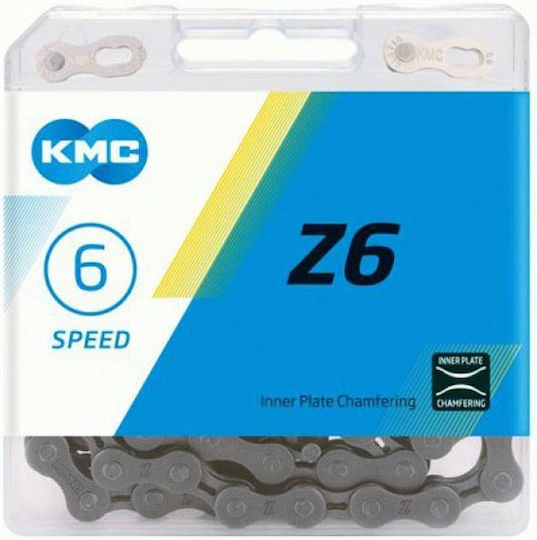 KMC Chain Ζ6 Αλυσίδα Ποδηλάτου 6 / 7 / 8 Ταχυτήτων 114L Γκρι