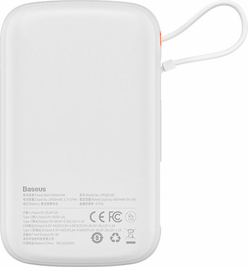 Baseus Qpow Power Bank 10000mAh 22.5W με Θύρα USB-A και Θύρα USB-C Power Delivery / Quick Charge 3.0 Λευκό