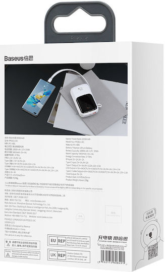 Baseus Qpow Power Bank 10000mAh 22.5W με Θύρα USB-A και Θύρα USB-C Power Delivery / Quick Charge 3.0 Λευκό