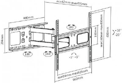 LPA36-463A 04.044.0105 Suport TV de perete cu braț până la 70" și 50kg