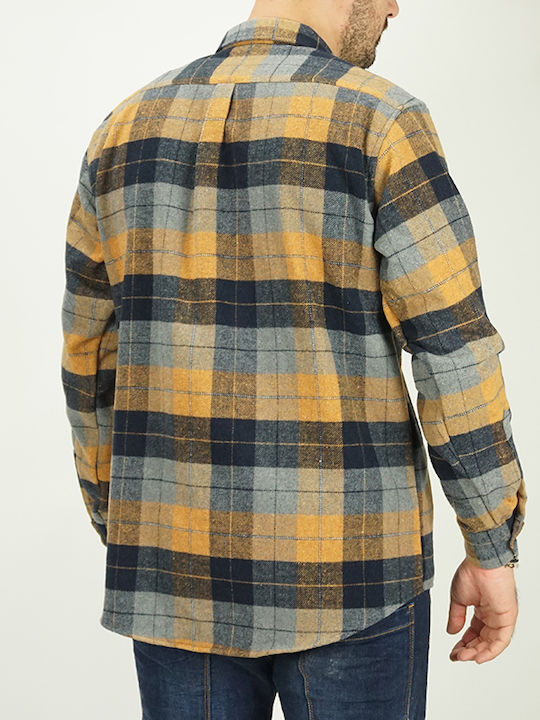 Canadian Country Men's Shirt Overshirt Long Sleeve Flannel Checked Yellow