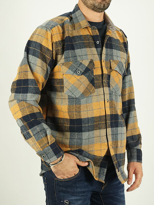 Long Sleeve Flannel Overshirt in Narrow Fit Checked Yellow
