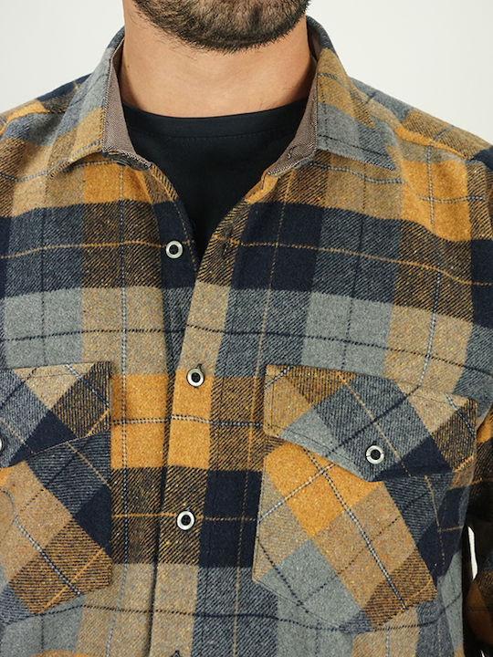 Long Sleeve Flannel Overshirt in Narrow Fit Checked Yellow