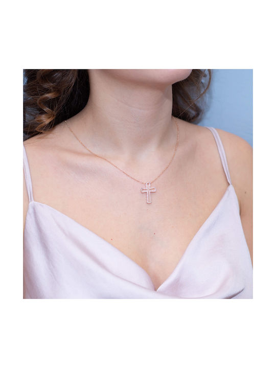 Skaras Jewels Women's Rose Gold Cross 14K with Chain