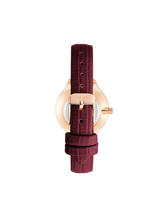 Nine West Γυναικείο Ρολόι 34mm Μπαταρίας με Μπορντό Δερμάτινο Λουράκι