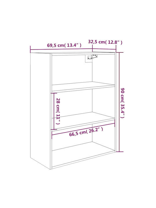 Brown Oak Wall Shelf 69.5x32.5x90cm