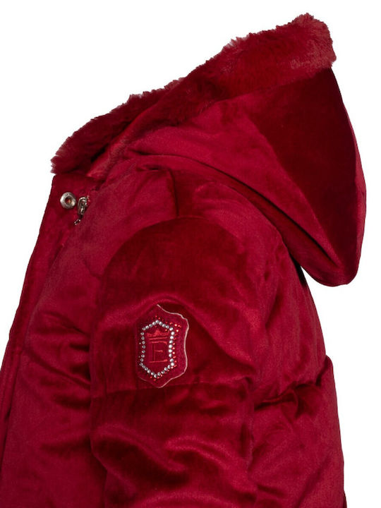 Kids Quilted Short Coat with Hood Burgundy