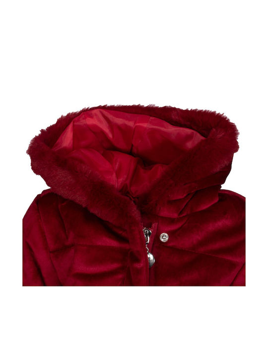 Kids Quilted Short Coat with Hood Burgundy