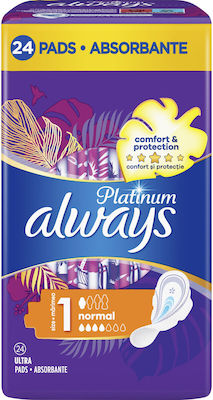 Always Platinum Ultra Normal Hygienepads mit Flügeln für Normaler Fluss 4 Tropfen Größe 1 24Stück