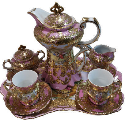 Limoge Tea Set with Cup Porcelain Pink 6pcs