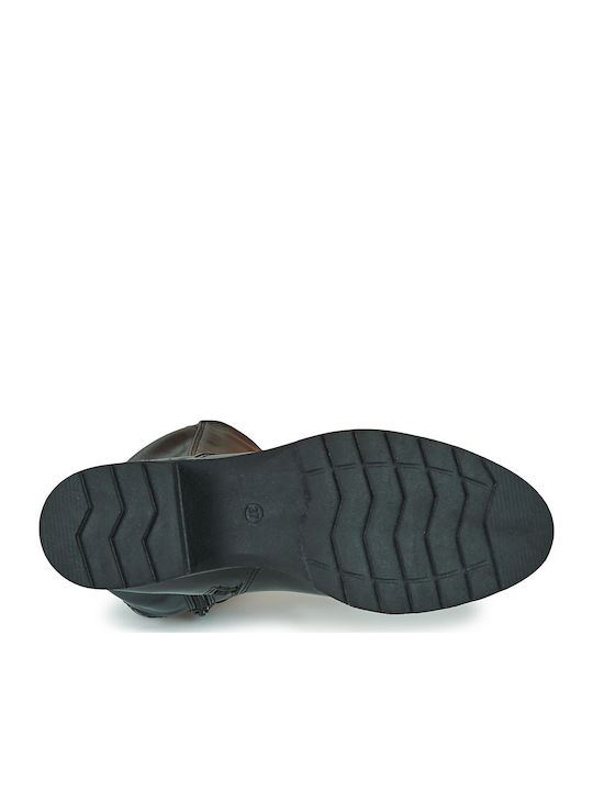 Leder Damenstiefel mit mittlerem Absatz Schwarz