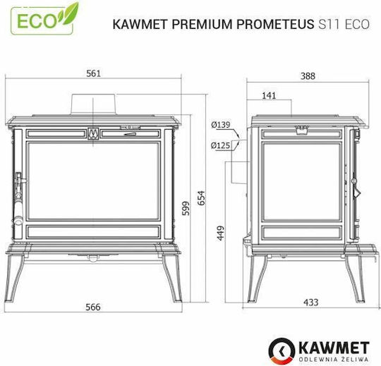 Kawmet Premium Prometeus S11 Eco Fontă Soba pe lemne 8.5kW Negru