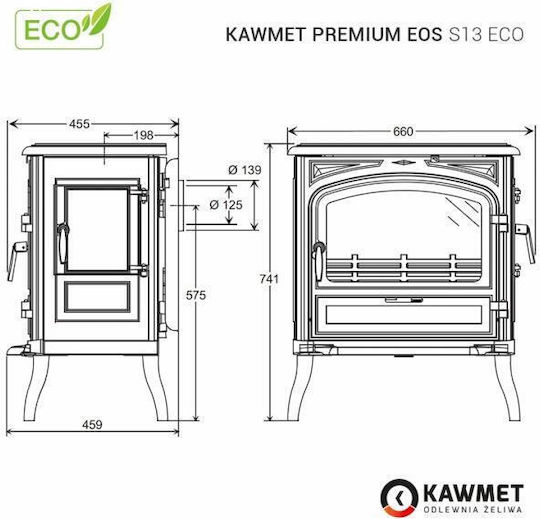 Kawmet Premium Eos S13 Eco Cast Iron Wood Stove 10kW Black