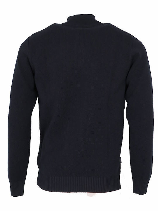 Side Effect Men's Long Sleeve Sweater with Zipper Navy Blue