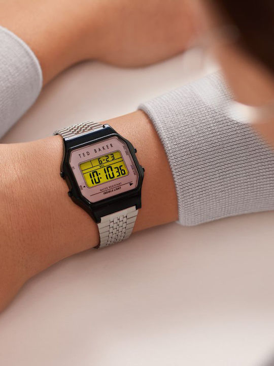 Ted Baker London Digital Women's Watch Chronograph with Silver Metal Bracelet