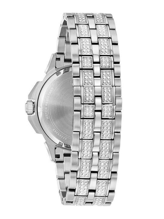 Bulova Crystal Γυναικείο Ρολόι 42mm Μπαταρίας με Ασημί Μεταλλικό Μπρασελέ