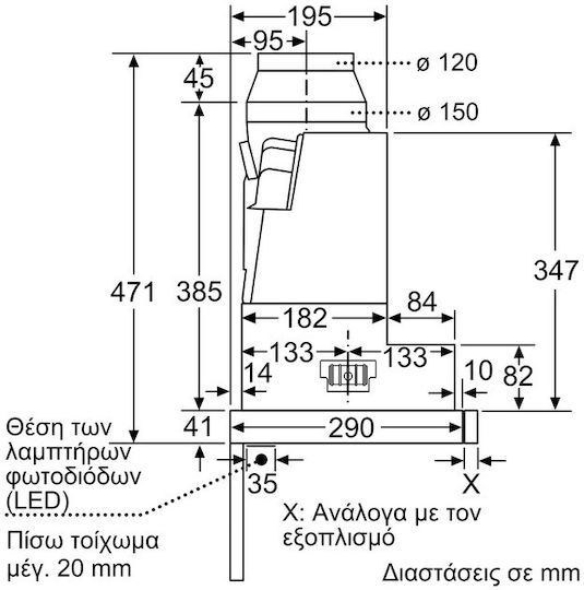 Pitsos Συρόμενος Απορροφητήρας 60cm Inox