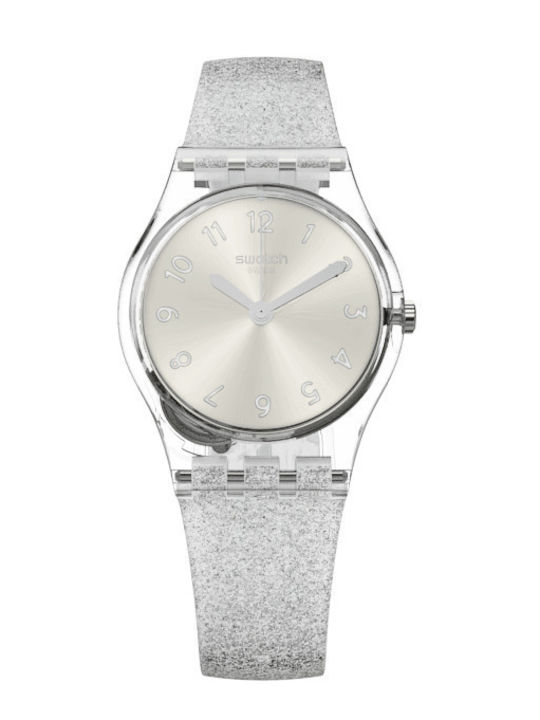 Swatch Silver Glistar Too Γυναικείο Ρολόι Μπαταρίας με Λευκό Καουτσούκ Λουράκι