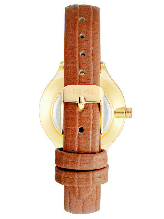 Nine West Γυναικείο Ρολόι 34mm Μπαταρίας με Καφέ Δερμάτινο Λουράκι