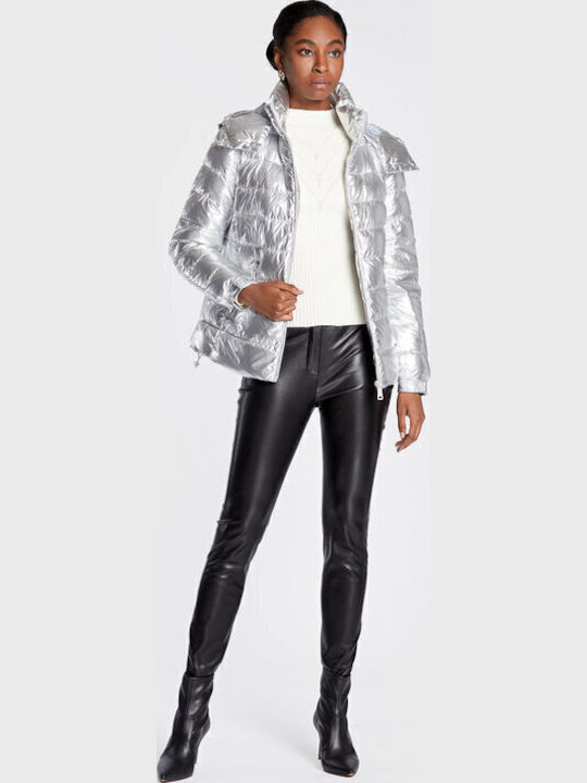 Kurz Damen Puffer Jacke für Winter Silber