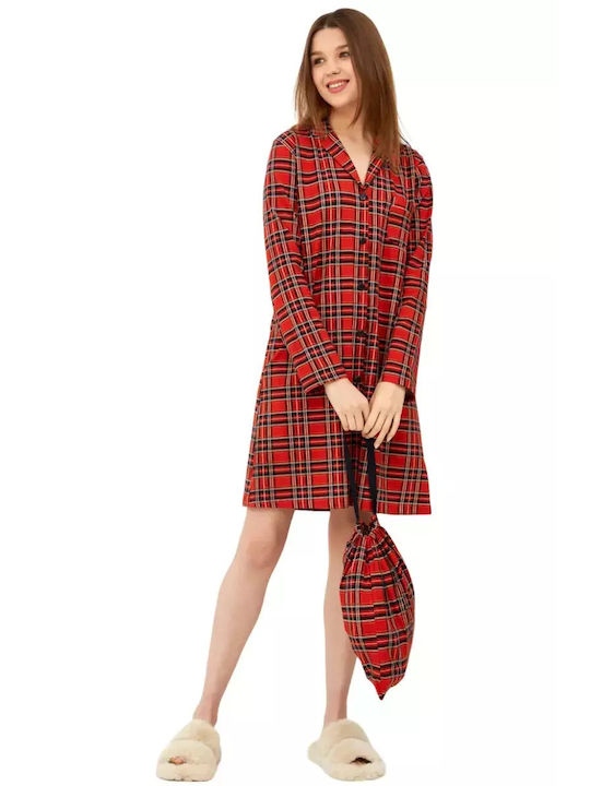 Harmony Winter Cotton Women's Nightdress Red