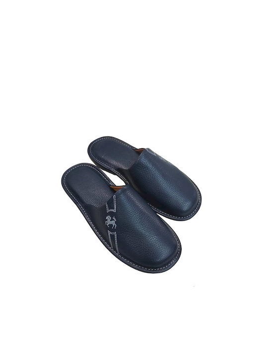 Men's leather winter slippers prive 183 blue