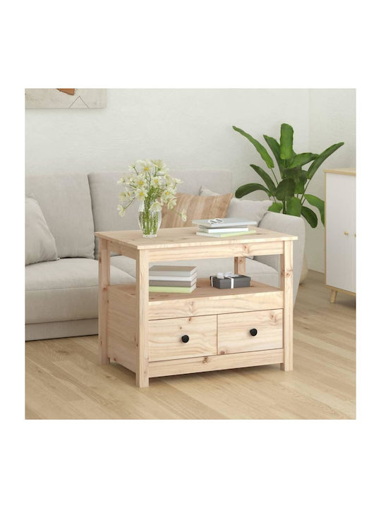 Rectangular Solid Wood Side Table Natural L71xW49xH55cm