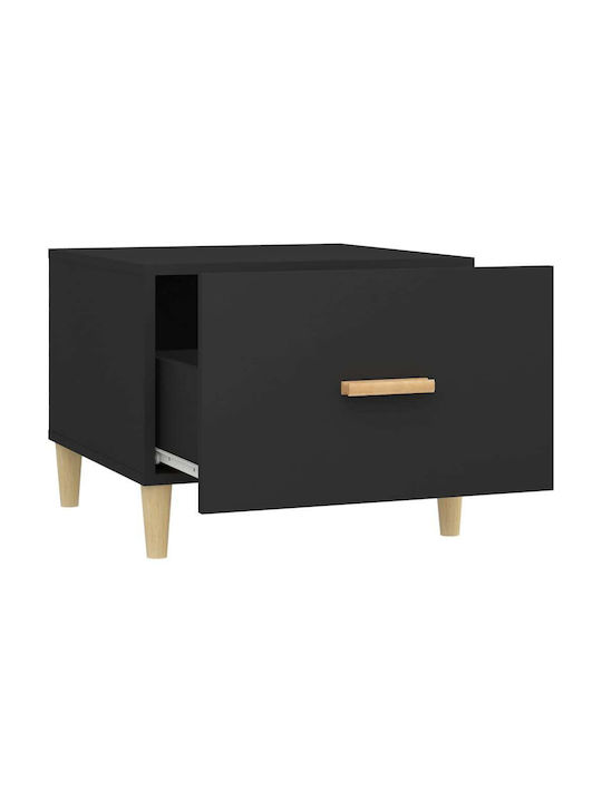 Square Side Table Wooden with Drawers Black M50xL50xH40cm