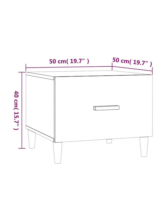 Square Side Table Wooden with Drawers Black M50xL50xH40cm