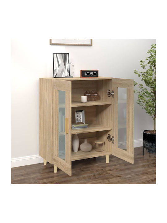 Wall Living Room Display Cabinet made of Particleboard with Glass Beige 69.5x34x90cm