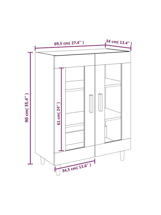 Wall Living Room Display Cabinet made of Particleboard with Glass Beige 69.5x34x90cm