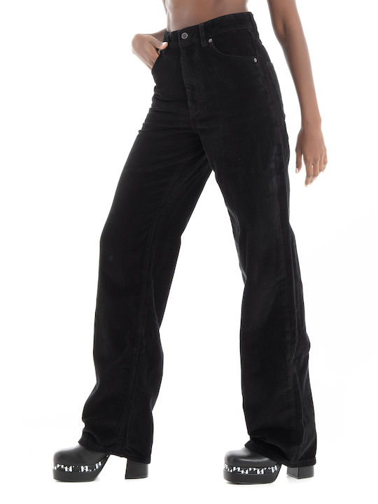 Superdry Γυναικείο Κοτλέ Παντελόνι σε Wide Γραμμή Μαύρο