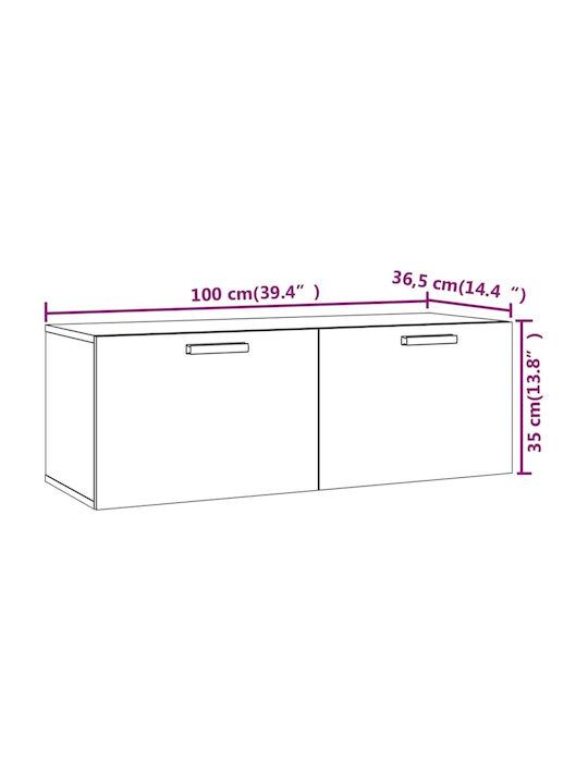 Wall-Mounted Living Room Cabinet made of Particle Board in Smoky Oak Colour 100x36.5x35cm