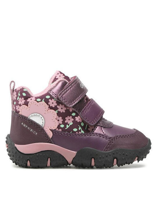 Baltic Kids PU Leather Boots with Hoop & Loop Closure Purple B2654A 0CEMN CF88F