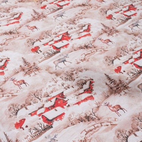 Teoran Christmas Decorative Square Pillowcase Bremen Beige-Red 45x45cm