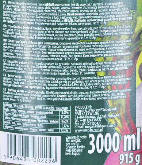 Megan Pokarm Main Food for Guinea Pig, Rabbit and Hamster 3l