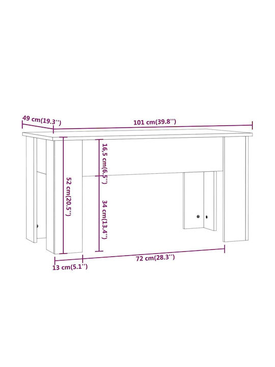 Masa De Cafea Centrală Rectangulară Din Lemn Cu Mecanism De Ridicare Maro M101xL49xÎ52cm