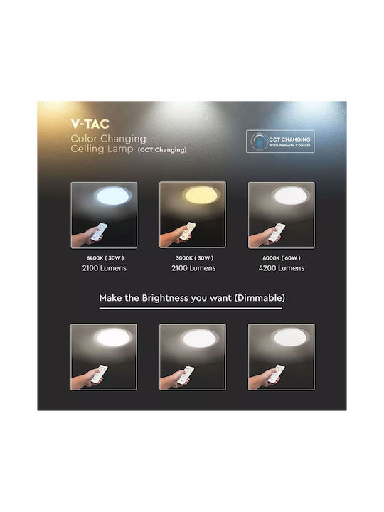 V-TAC Ceiling Mount Light 46.5cm White with Integrated LED and Remote Control