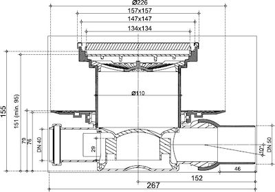 Karag Confluo Ceramic Ανοξείδωτη Σχάρα Δαπέδου με Μέγεθος 15x15εκ.