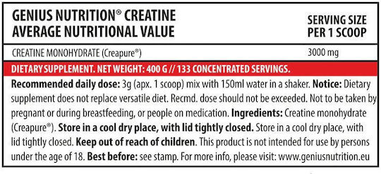 Genius Nutrition Creapure Creatine Unflavoured 300gr