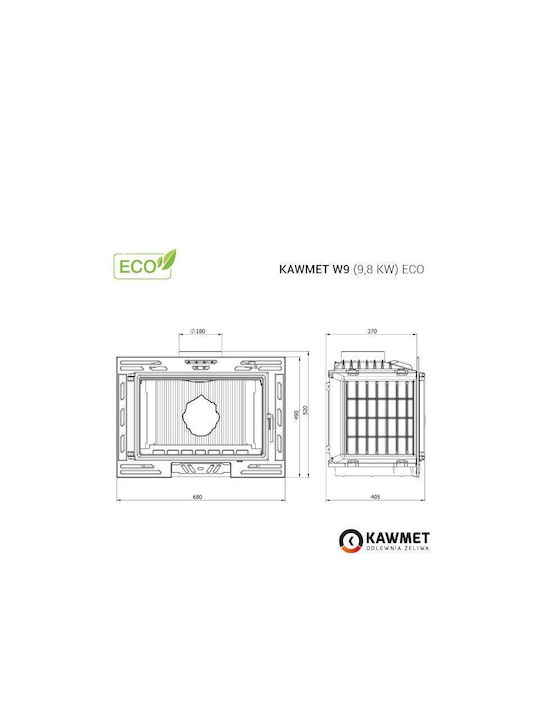 Kawmet W9 Eco Șemineu cu inserție Lemn 9.8kW Drept cu o ușă care se deschide