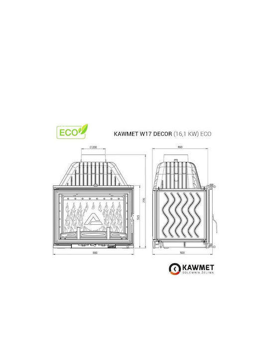 Kawmet W17 Decor Eco Kaminofen Holz 16.1kW Gerade mit einer zu öffnenden Tür