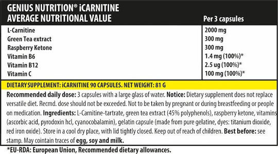 Genius Nutrition iCarnitine cu Carnitină 90 capace