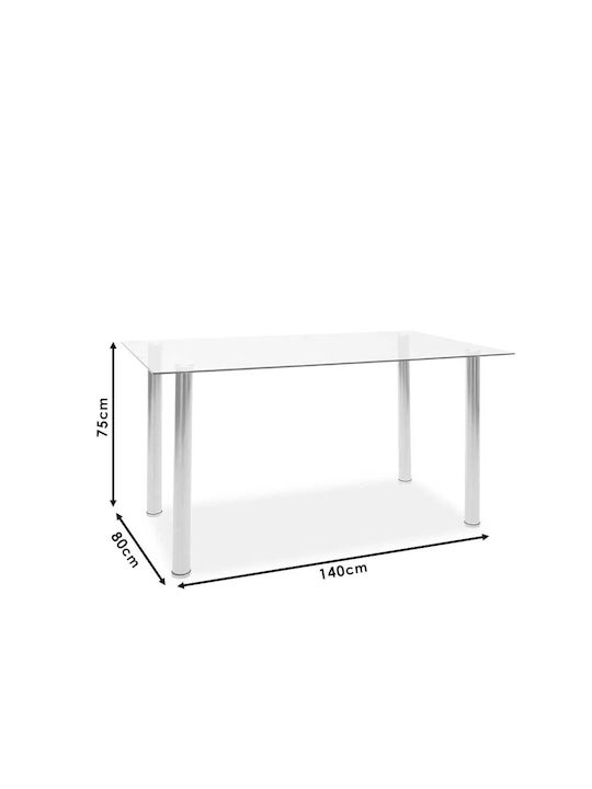 Teide Table Kitchen with Glass Surface Transparent / Black 140x80x75cm