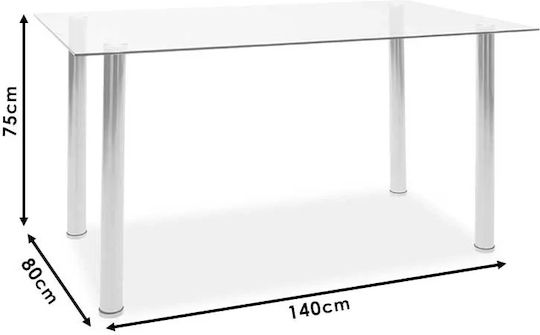 Teide Masă Bucătărie cu Suprafață Sticlată Transparent / Black 140x80x75buc