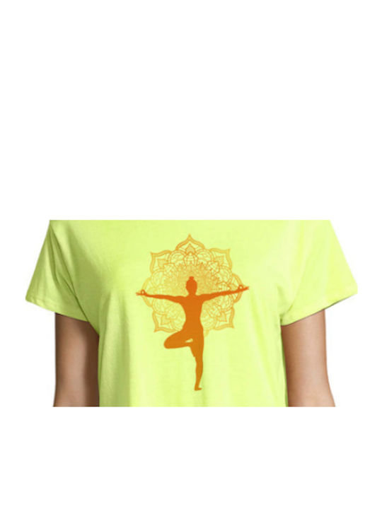 Crop Top with Yoga - Pilates 22 print in neon yellow